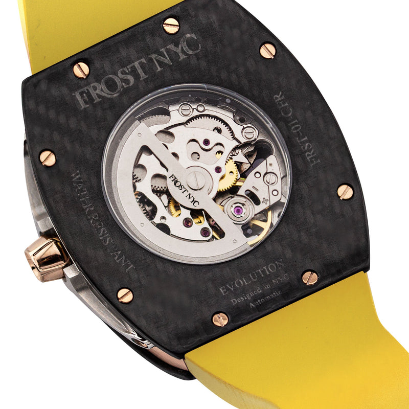 Frost NYC Mens Watch - Automatic Skeleton Carbon Fiber Rose Sport Watch | FRST-01-CFR | Yellow