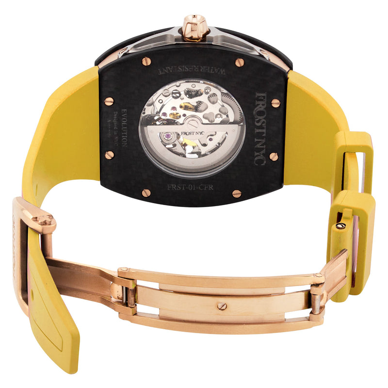 Frost NYC Mens Watch - Automatic Skeleton Carbon Fiber Rose Sport Watch | FRST-01-CFR | Yellow