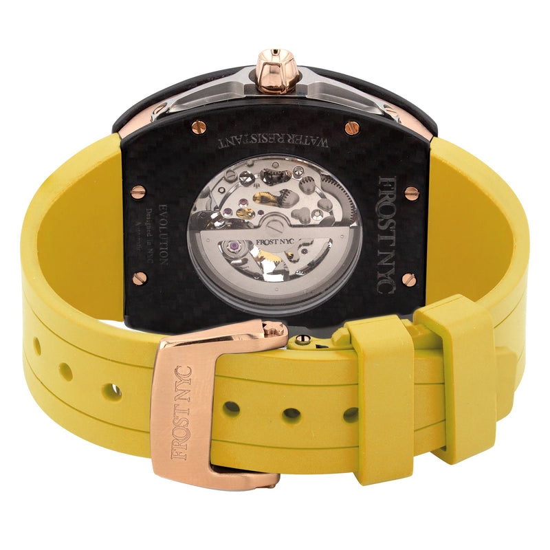 Frost NYC Mens Watch - Automatic Skeleton Carbon Fiber Rose Sport Watch | FRST-01-CFR | Yellow