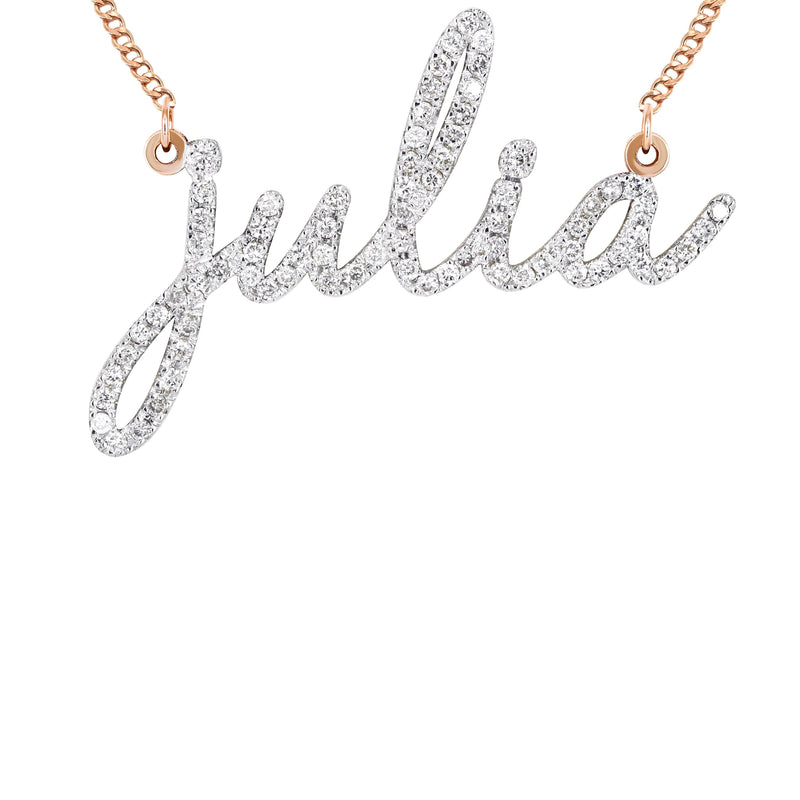 14K Rose Gold  Full Diamond Script Name Necklace | Style #117