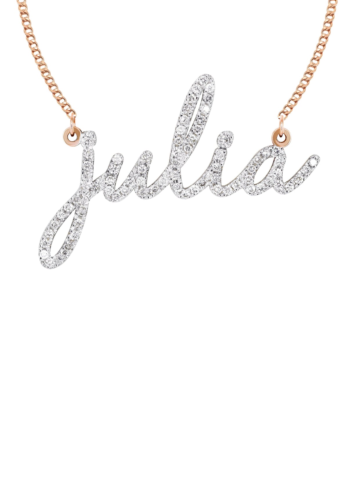 14K Rose Gold  Full Diamond Script Name Necklace | Style #117