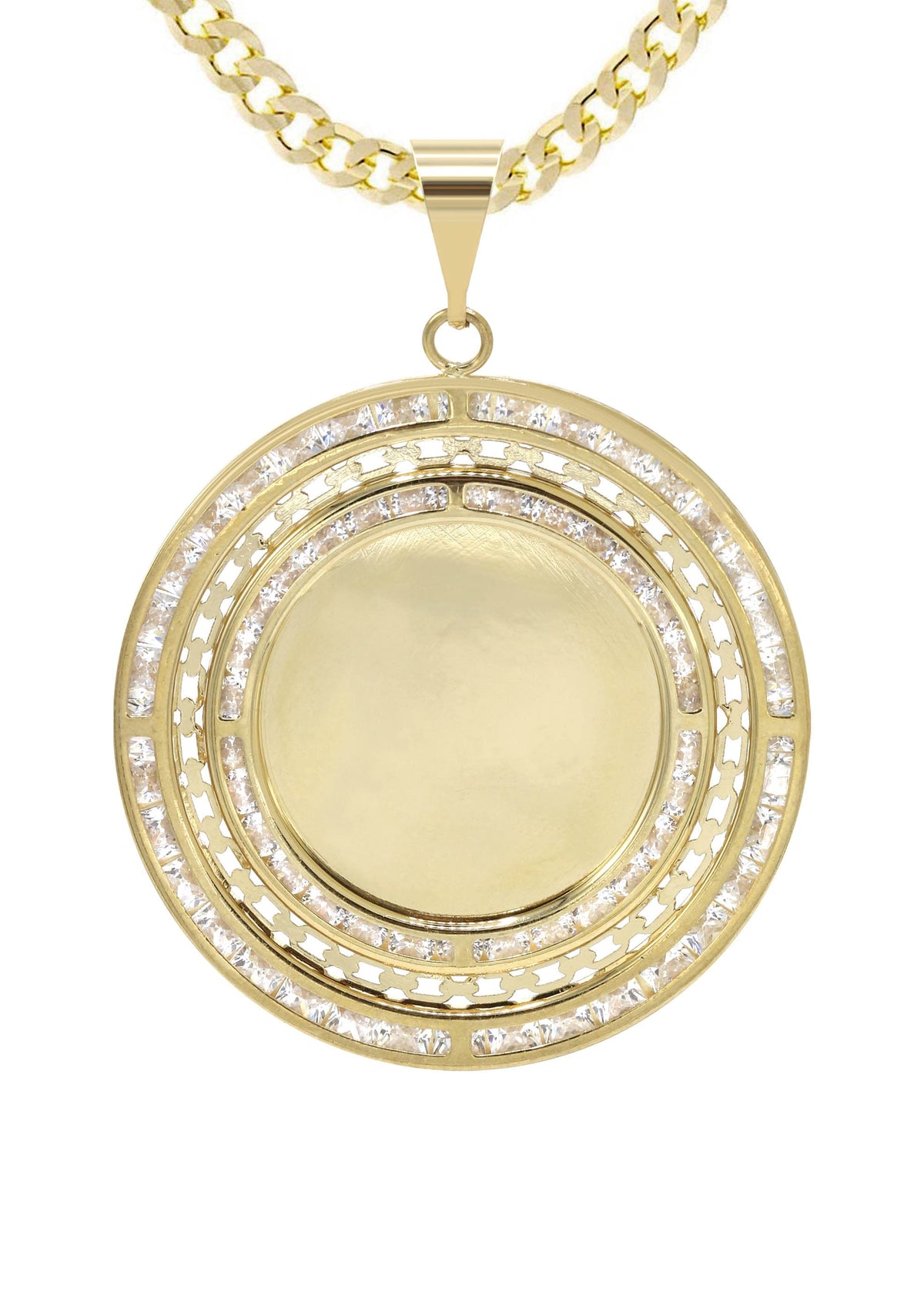 10K Yellow Gold CZ Picture Pendant Necklace | Appx. 14.8 Grams