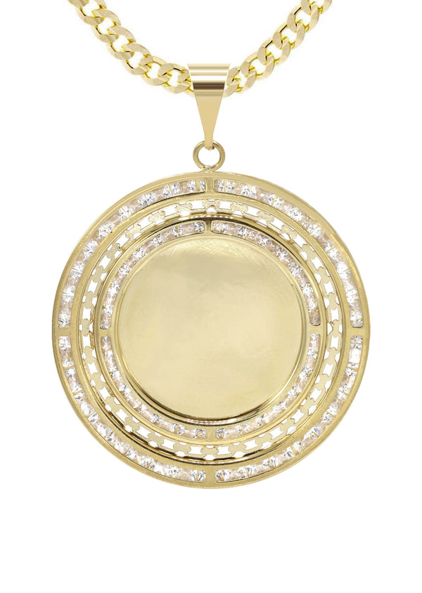 10K Yellow Gold CZ Picture Pendant Necklace | Appx. 14.8 Grams