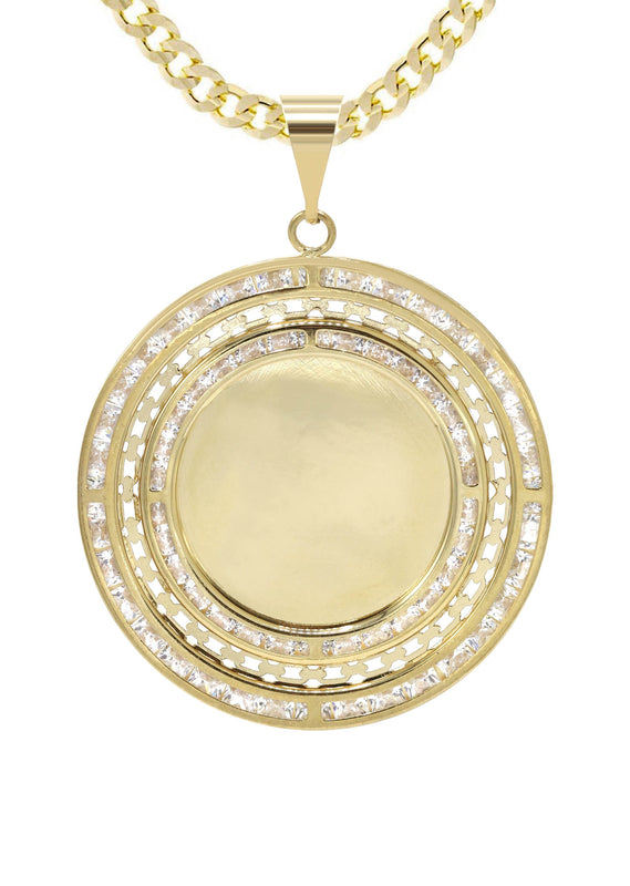 10K Yellow Gold CZ Picture Pendant Necklace | Appx. 14.8 Grams