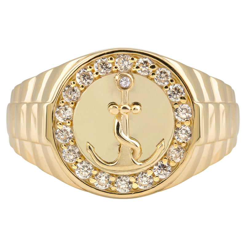10K Gold Cz Anchor Ring For Men | 2.6 Grams