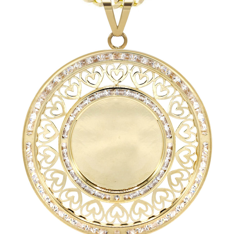 10K Yellow Gold CZ Picture Pendant Necklace | Appx. 15.6 Grams