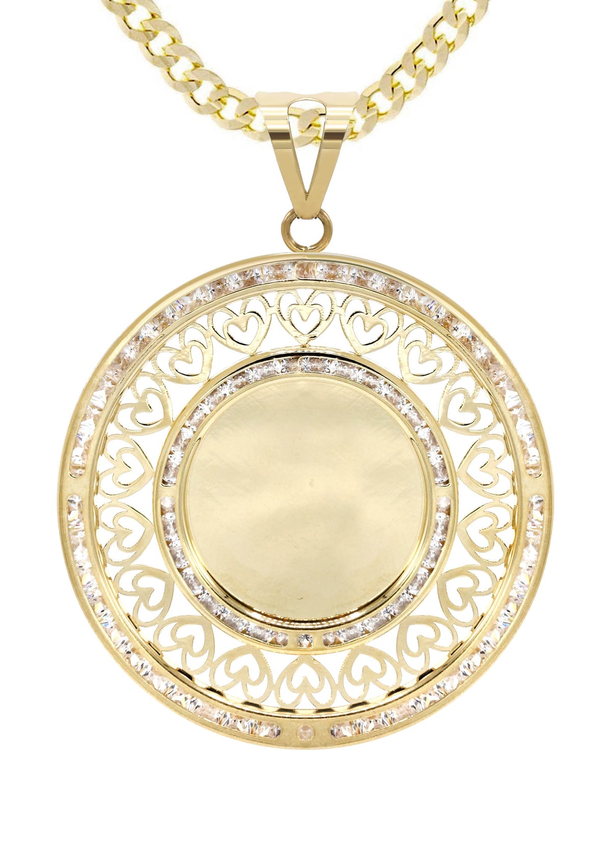 10K Yellow Gold CZ Picture Pendant Necklace | Appx. 15.6 Grams