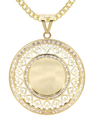 10K Yellow Gold CZ Picture Pendant Necklace | Appx. 15.6 Grams