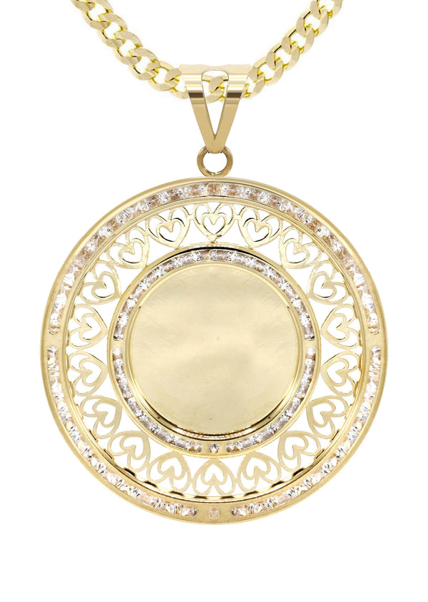 10K Yellow Gold CZ Picture Pendant Necklace | Appx. 15.6 Grams
