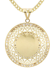 10K Yellow Gold CZ Picture Pendant Necklace | Appx. 15.6 Grams