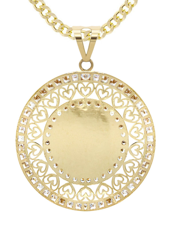 10K Yellow Gold CZ Picture Pendant Necklace | Appx. 15.6 Grams