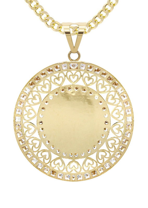10K Yellow Gold CZ Picture Pendant Necklace | Appx. 15.6 Grams