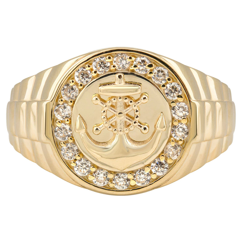 10K Gold Cz Anchor Ring For Men | 2.6 Grams