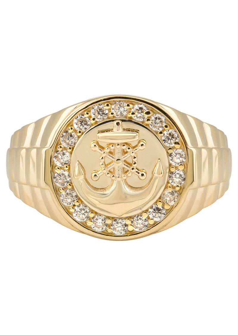 10K Gold Cz Anchor Ring For Men | 2.6 Grams