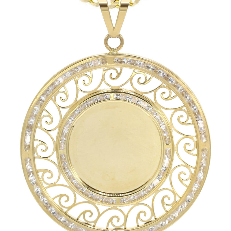 10K Yellow Gold CZ Picture Pendant Necklace | Appx. 15.6 Grams