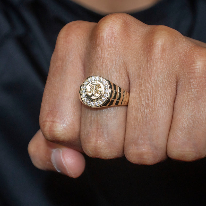 10K Gold Cz Anchor Ring For Men | 2.6 Grams
