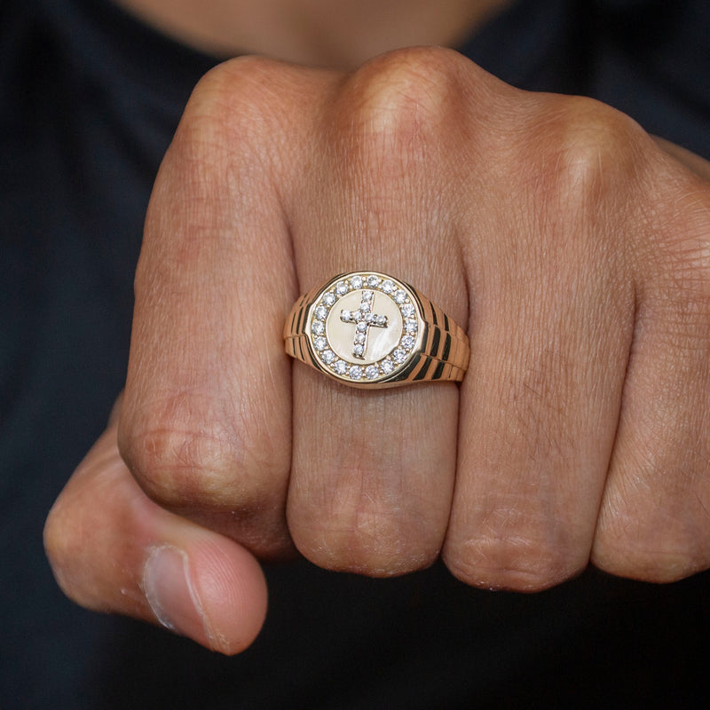 10K Gold Cz Cross Ring For Men | 2.6 Grams