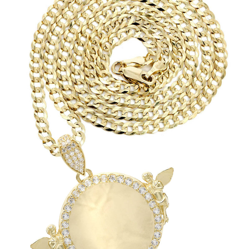 10K Yellow Gold CZ Picture Pendant Necklace | Appx. 14.8 Grams