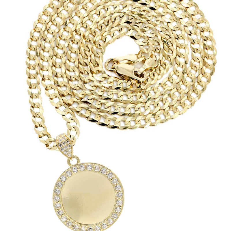 10K Yellow Gold CZ Picture Pendant Necklace | Appx. 13 Grams