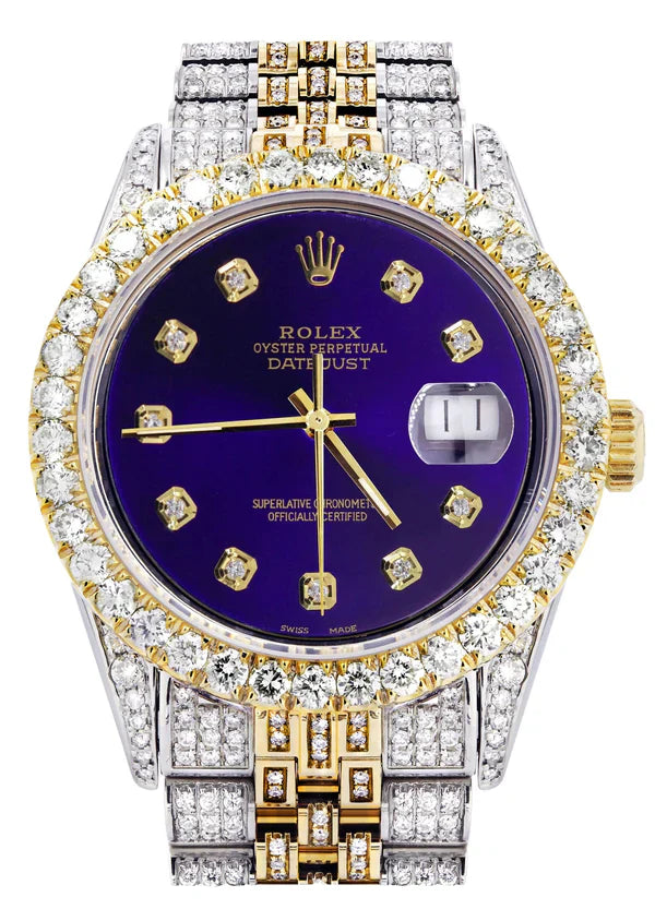 Iced Out Rolex Datejust | 36MM | Purple Diamond Dial | Two Tone | Diamond Jubilee Band | 10 Carats of Diamonds
