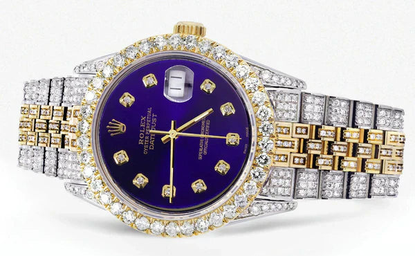 Iced Out Rolex Datejust | 36MM | Purple Diamond Dial | Two Tone | Diamond Jubilee Band | 10 Carats of Diamonds