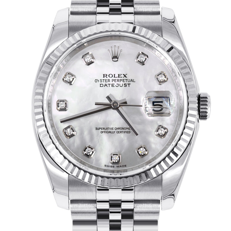 ROLEX DATEJUST 36MM | FACTORY MOTHER OF PEARL DIAL | JUBILEE BAND | HIDDEN CLASP | FLUTED BEZEL | 116234