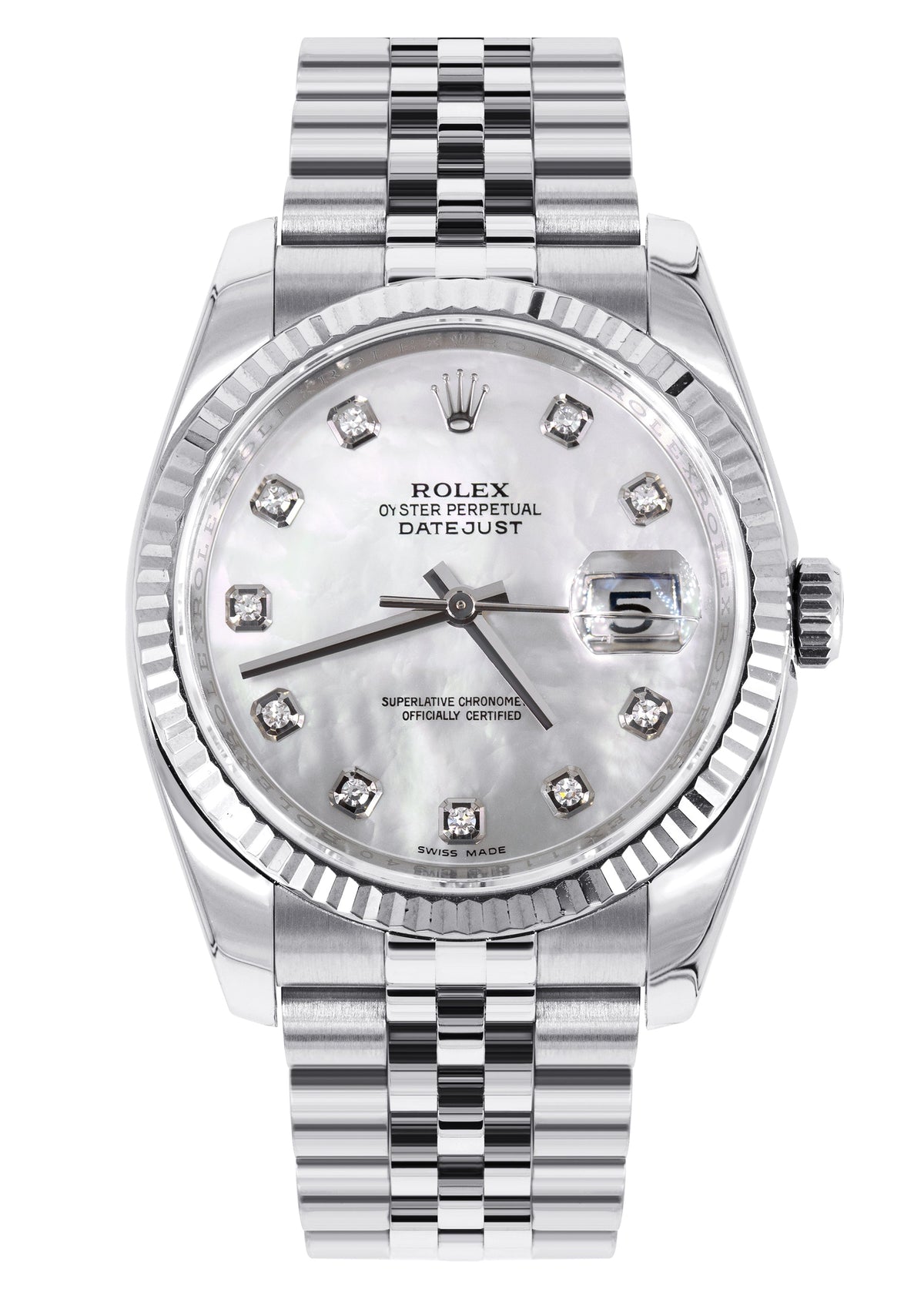 ROLEX DATEJUST 36MM | FACTORY MOTHER OF PEARL DIAL | JUBILEE BAND | HIDDEN CLASP | FLUTED BEZEL | 116234