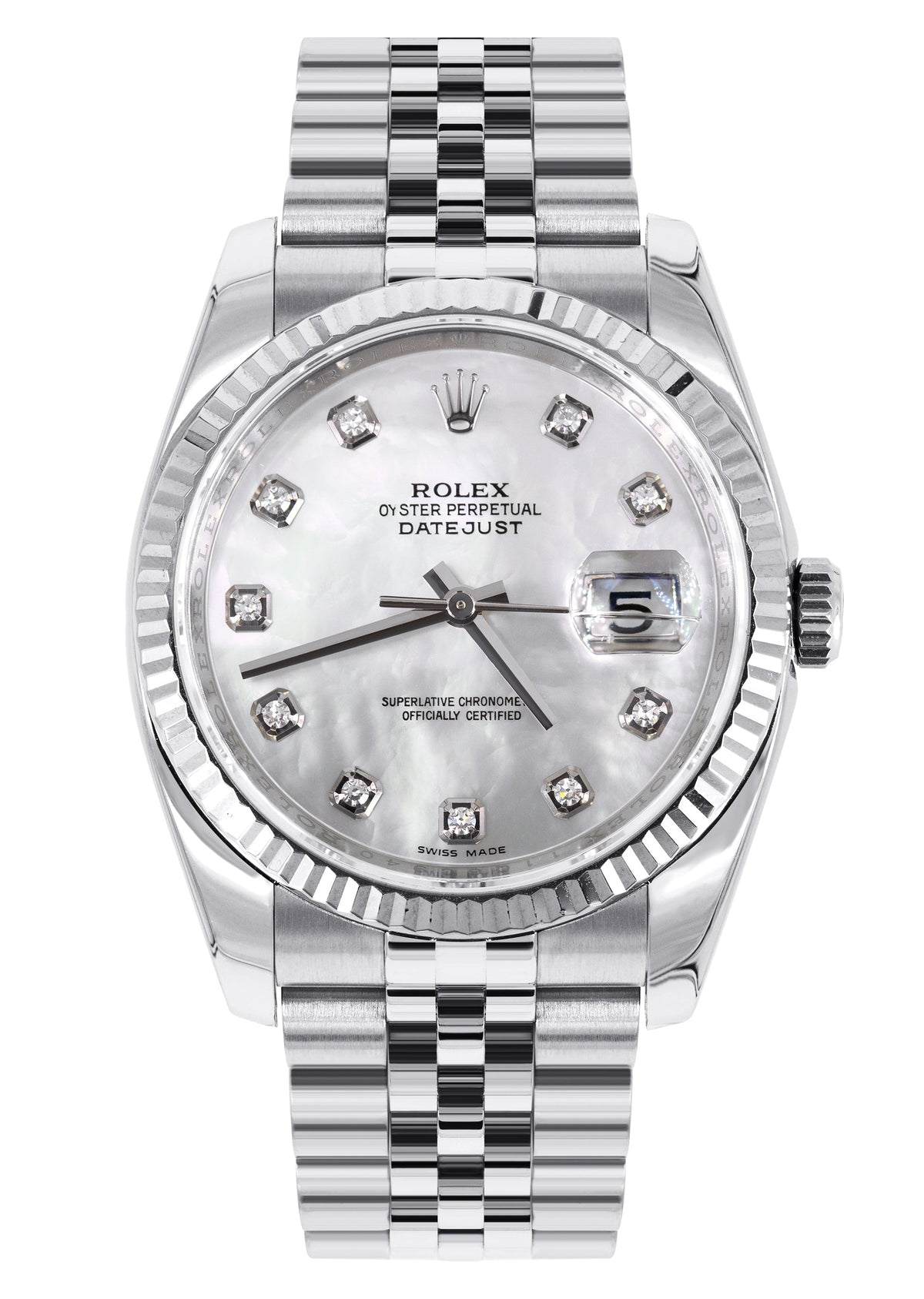 ROLEX DATEJUST 36MM | FACTORY MOTHER OF PEARL DIAL | JUBILEE BAND | HIDDEN CLASP | FLUTED BEZEL | 116234