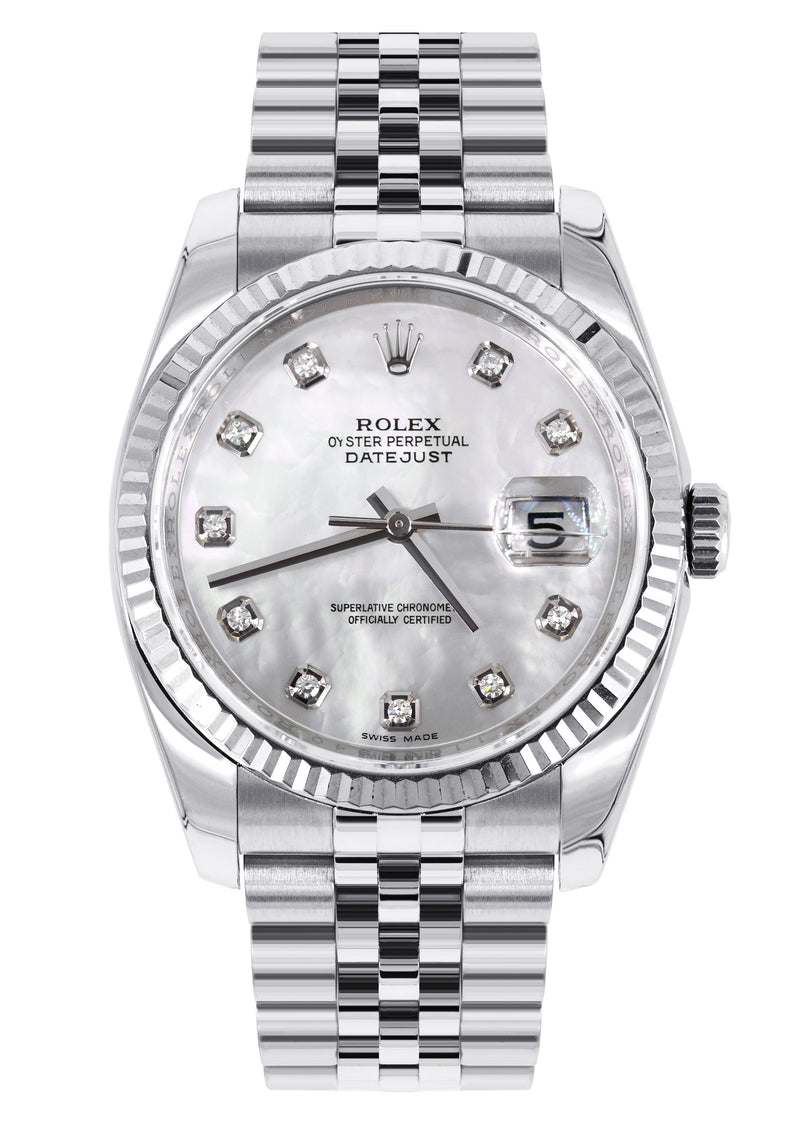 ROLEX DATEJUST 36MM | FACTORY MOTHER OF PEARL DIAL | JUBILEE BAND | HIDDEN CLASP | FLUTED BEZEL | 116234
