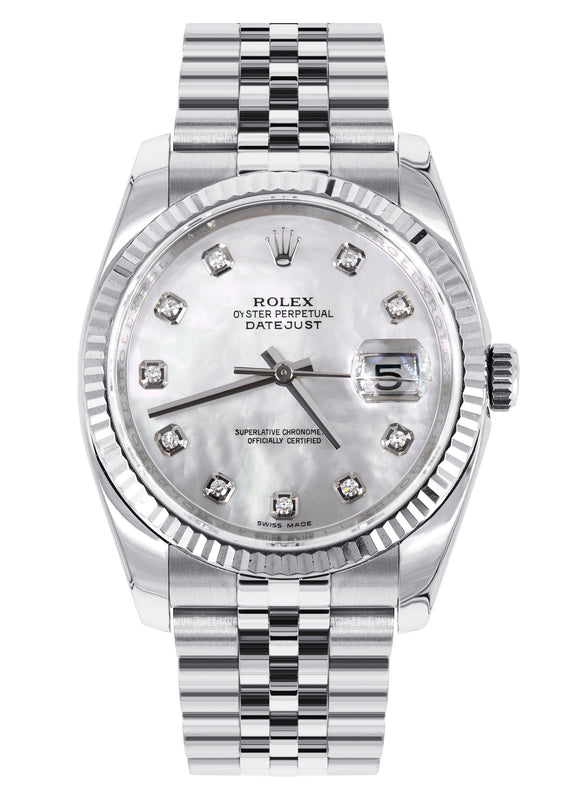 ROLEX DATEJUST 36MM | FACTORY MOTHER OF PEARL DIAL | JUBILEE BAND | HIDDEN CLASP | FLUTED BEZEL | 116234
