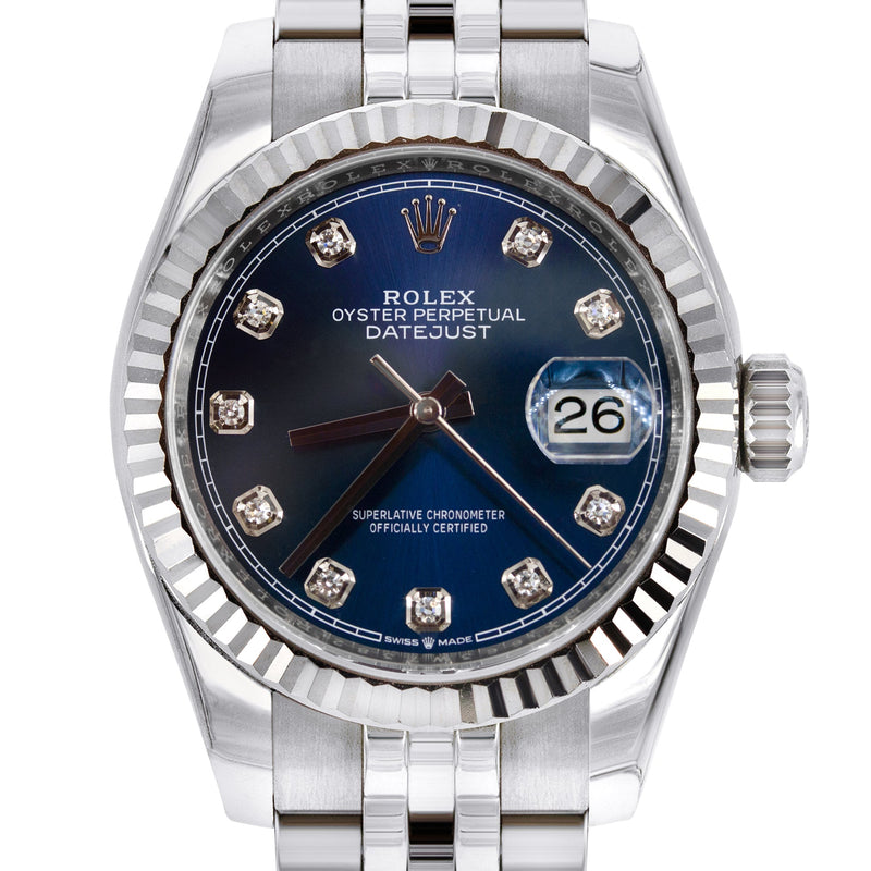 ROLEX DATEJUST 36 MM | JUBILEE BAND STEEL WATCH | 126234 | 18K FLUTED BEZEL | FACTORY DIAMOND BLUE