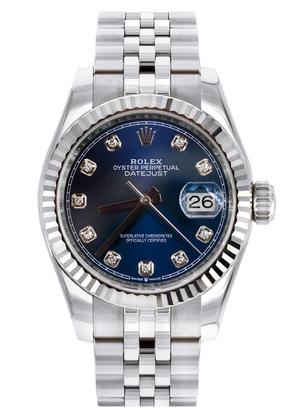 ROLEX DATEJUST 36 MM | JUBILEE BAND STEEL WATCH | 126234 | 18K FLUTED BEZEL | FACTORY DIAMOND BLUE