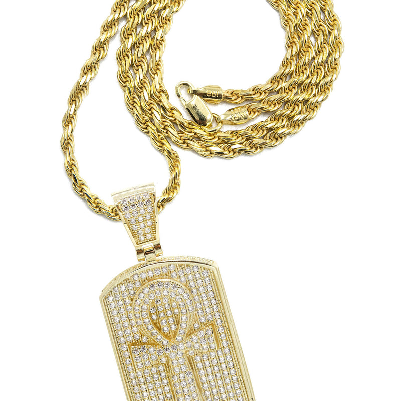 Silver Necklace - Gold Ankh Dog Tag Necklace | 30.4 Grams