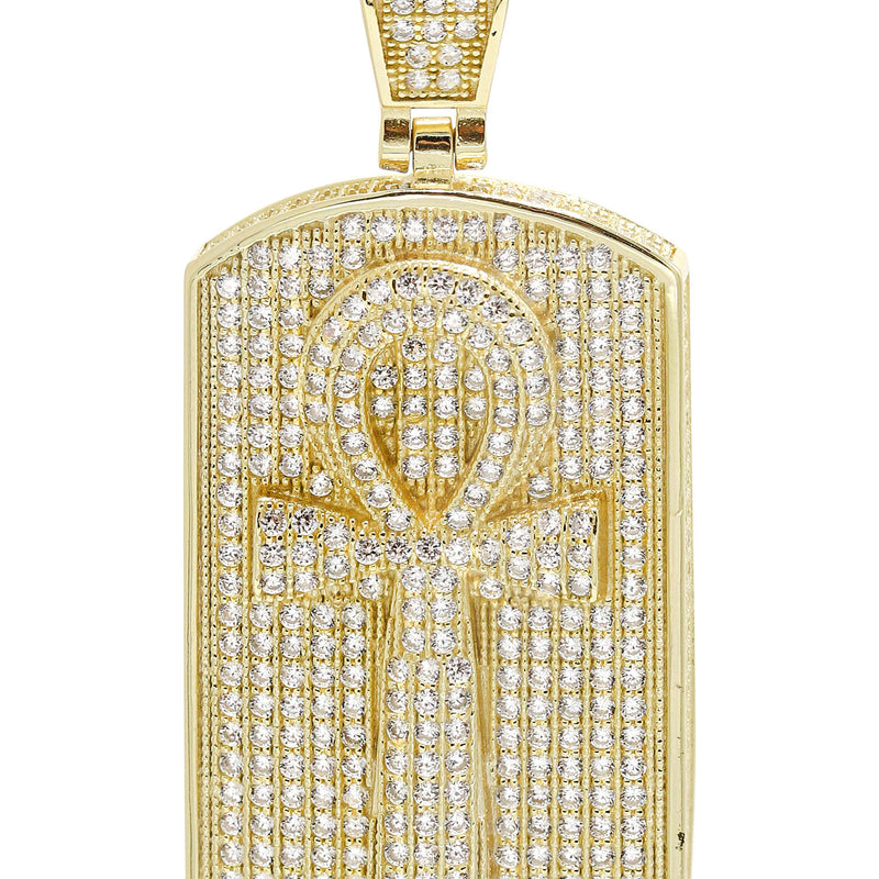 Silver Pendant - Gold Ankh Dog Tag Pendant | Appx 16 Grams