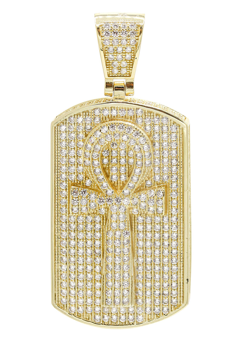 Silver Pendant - Gold Ankh Dog Tag Pendant | Appx 16 Grams