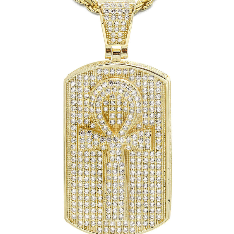 Silver Necklace - Gold Ankh Dog Tag Necklace | 30.4 Grams