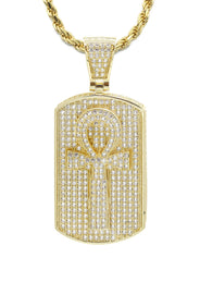 Silver Necklace - Gold Ankh Dog Tag Necklace | 30.4 Grams