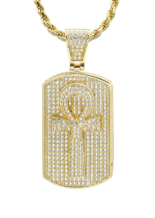 Silver Necklace - Gold Ankh Dog Tag Necklace | 30.4 Grams