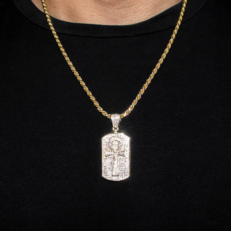 Silver Necklace - Gold Ankh Dog Tag Necklace | 30.4 Grams