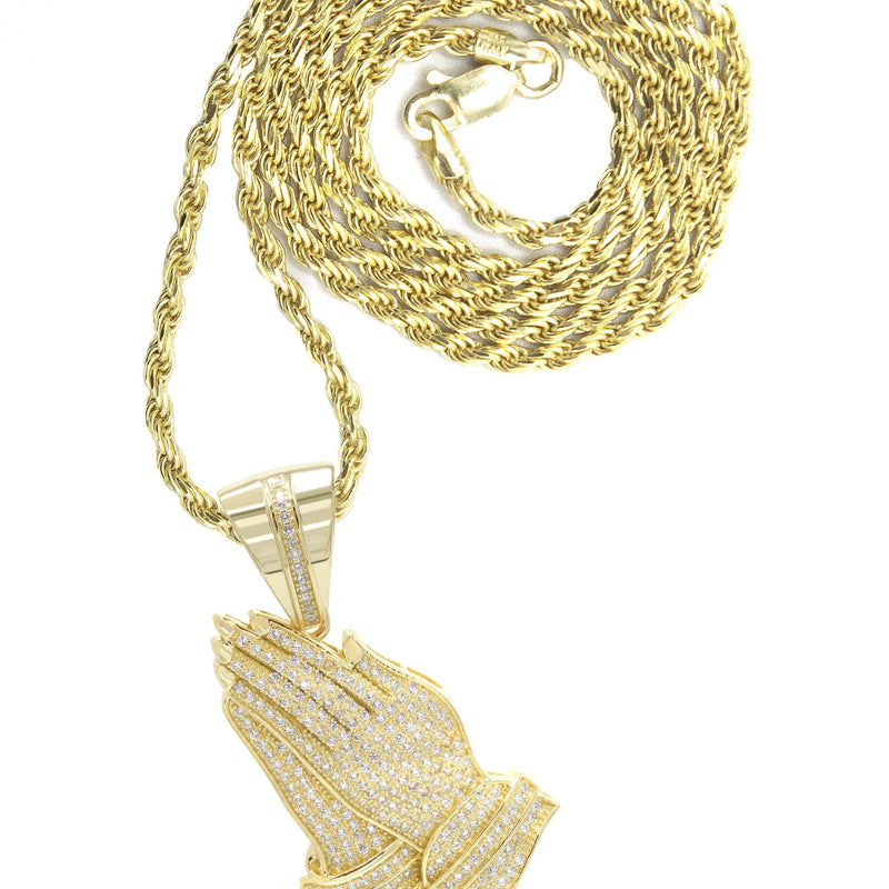 Silver Necklace - Gold Praying Hand Necklace | 18.6 Grams