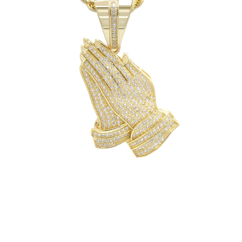 Silver Necklace - Gold Praying Hand Necklace | 18.6 Grams