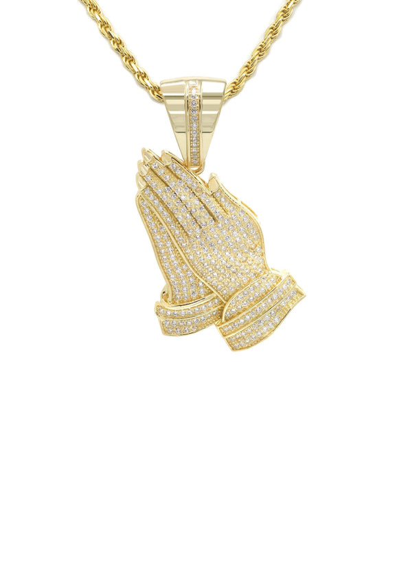 Silver Necklace - Gold Praying Hand Necklace | 18.6 Grams