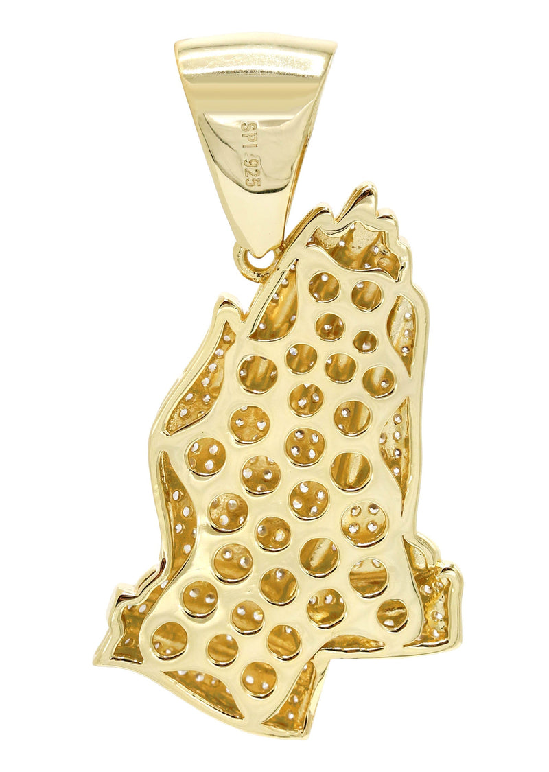 Silver Pendant - Gold Praying Hand Pendant | Appx 9.2 Grams