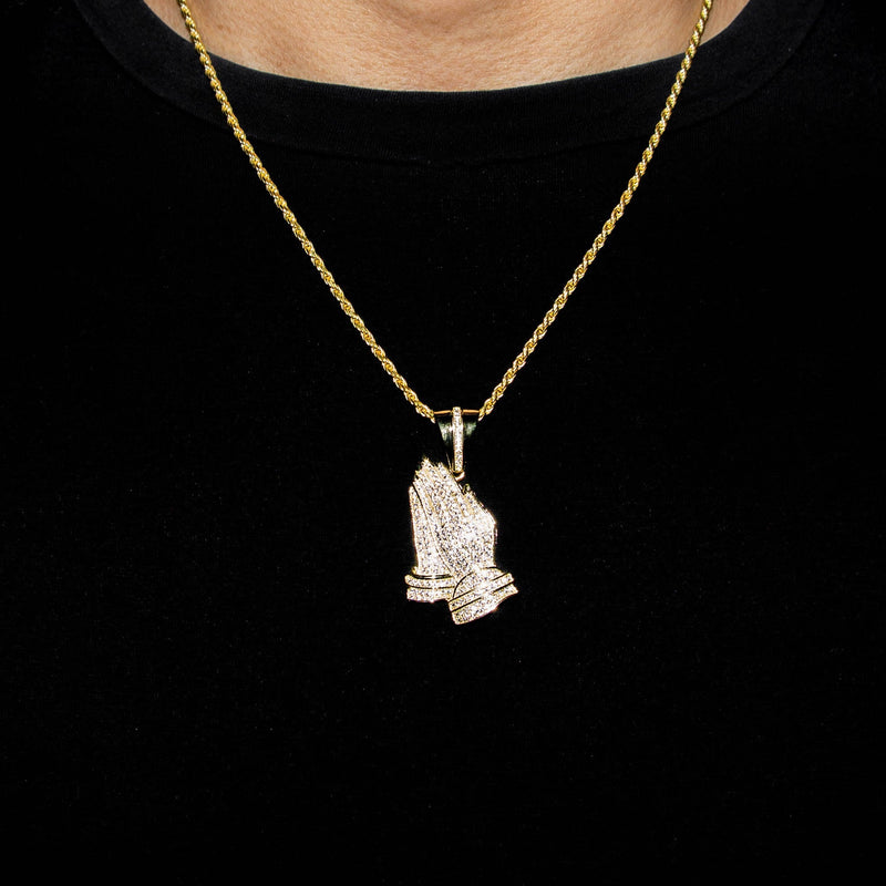 Silver Necklace - Gold Praying Hand Necklace | 18.6 Grams