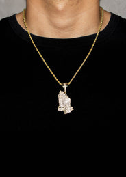 Silver Necklace - Gold Praying Hand Necklace | 18.6 Grams