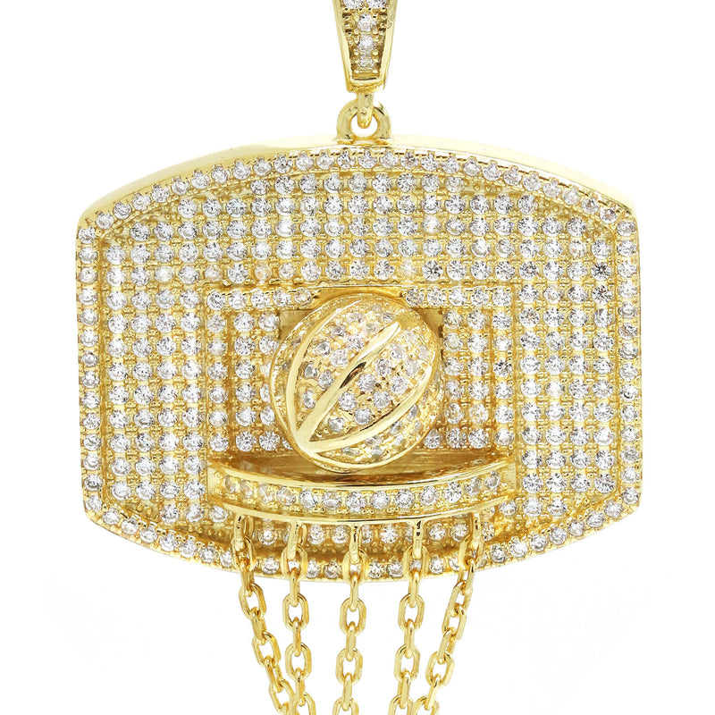 Silver Pendant - Gold Basketball Hoop Pendant | Appx 11.2 Grams