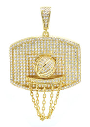 Silver Pendant - Gold Basketball Hoop Pendant | Appx 11.2 Grams