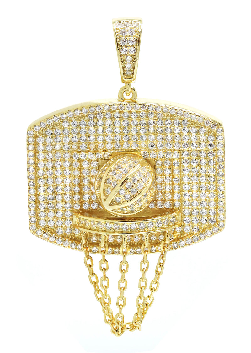 Silver Pendant - Gold Basketball Hoop Pendant | Appx 11.2 Grams