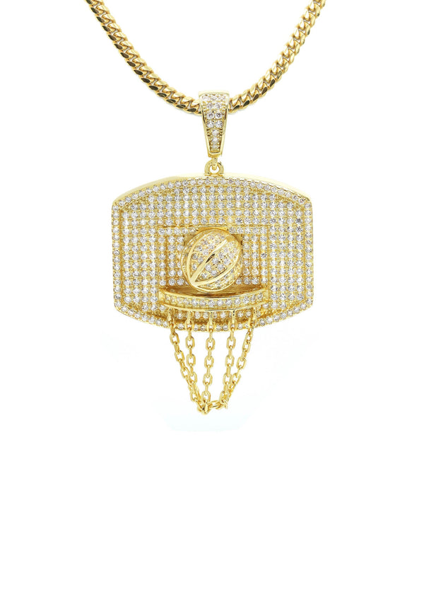 Silver Necklace - Gold Basketball Hoop Necklace | 25.2 Grams