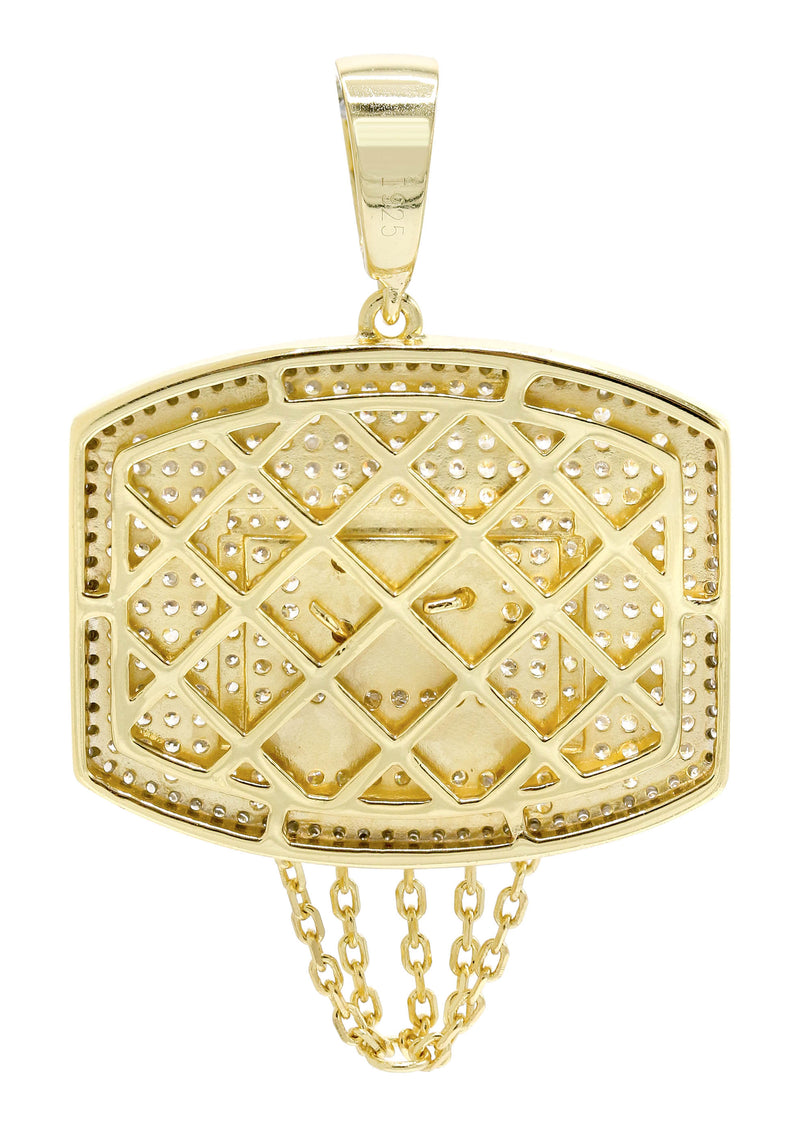 Silver Pendant - Gold Basketball Hoop Pendant | Appx 11.2 Grams